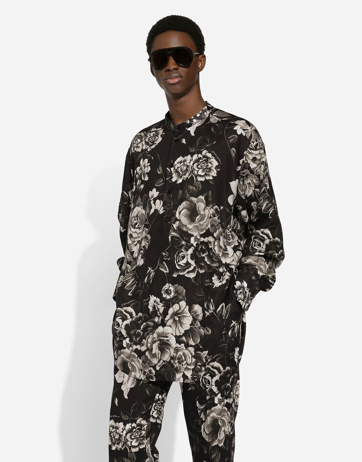 Dolce & Gabbana Свободная льняная рубашка с цветочным принтом Отпечатки G5JM8TFS4HS