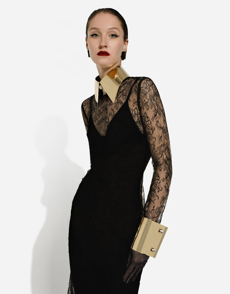 Dolce & Gabbana Chantilly lace fil coupé calf-length dress Black F6DEHTHLM9O