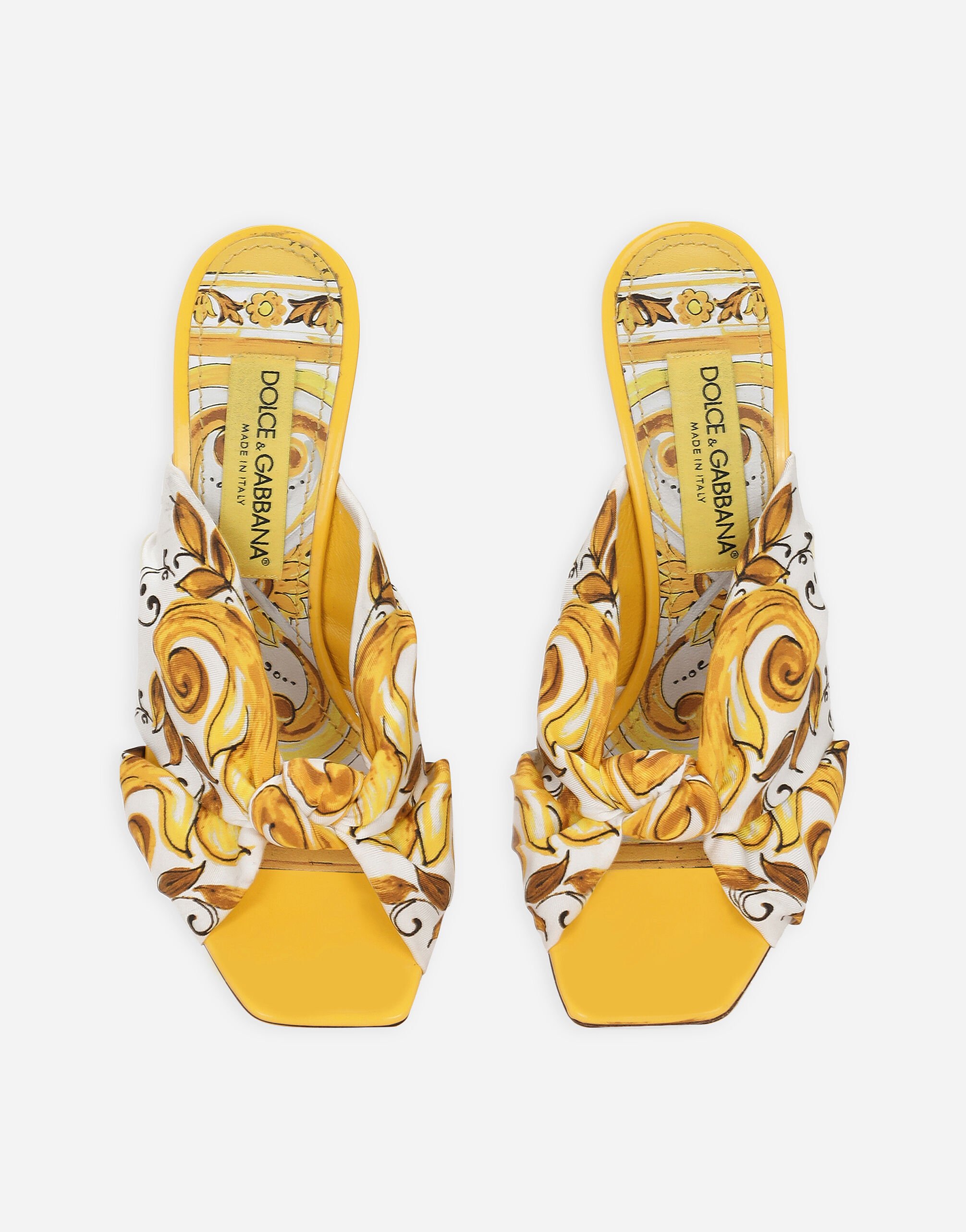 Printed silk twill DG Pop sandals in Yellow for Women
