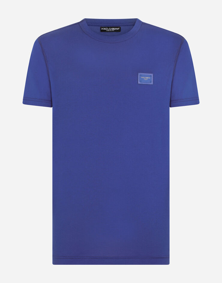 Dolce & Gabbana T-shirt cotone con placca logata Blu G8KJ9TFU7EQ