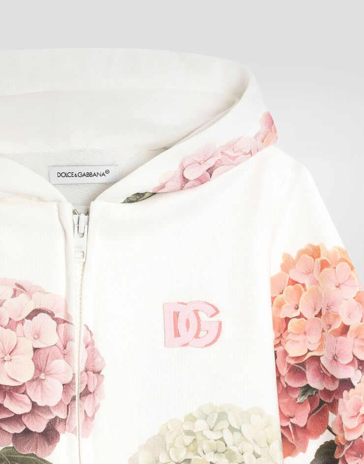 Dolce & Gabbana Hooded sweatshirt with hydrangea print and patch White L2JWCSG7PSD