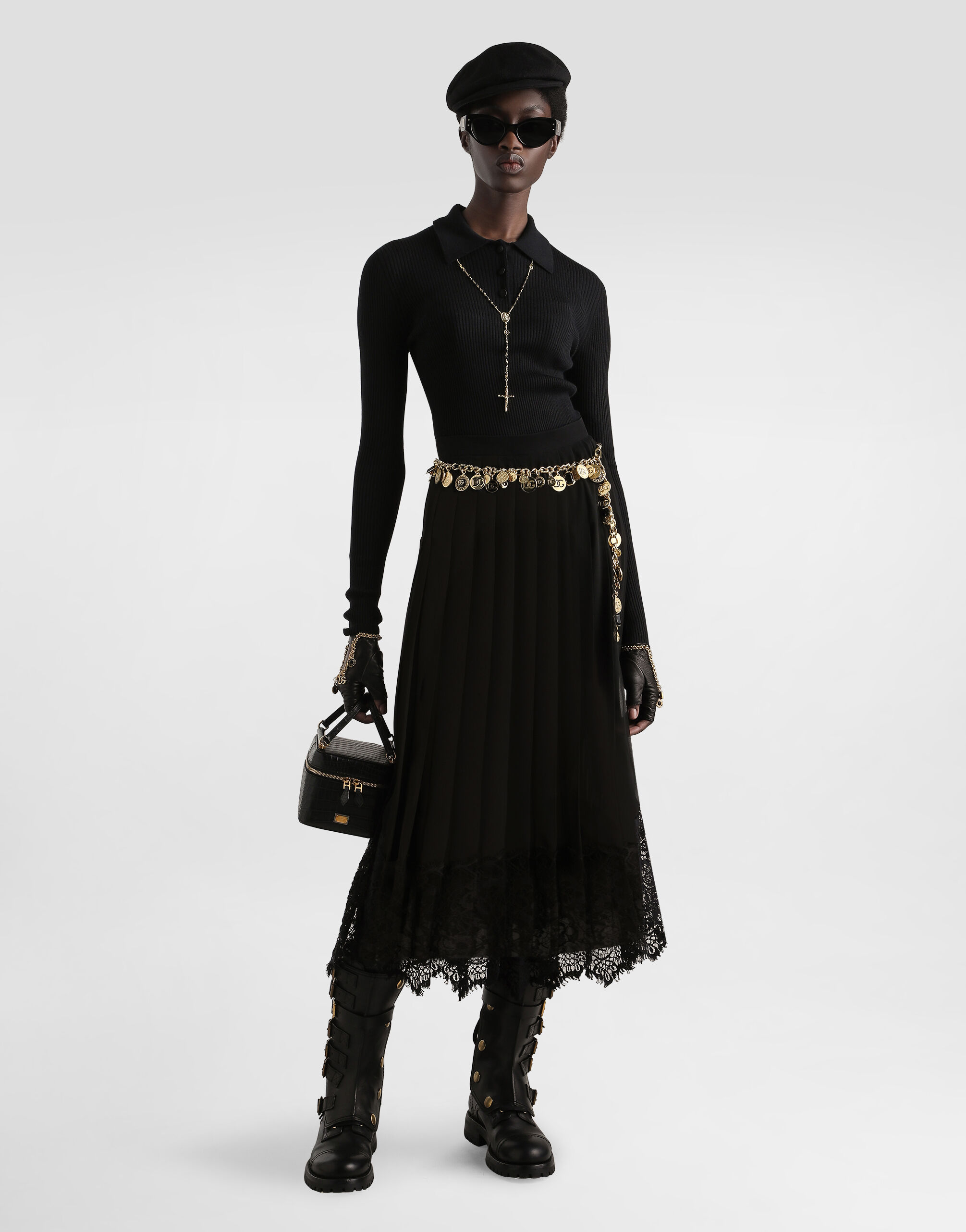 Blackのウィメンズ シフォン プリーツ スカート | Dolce&Gabbana®