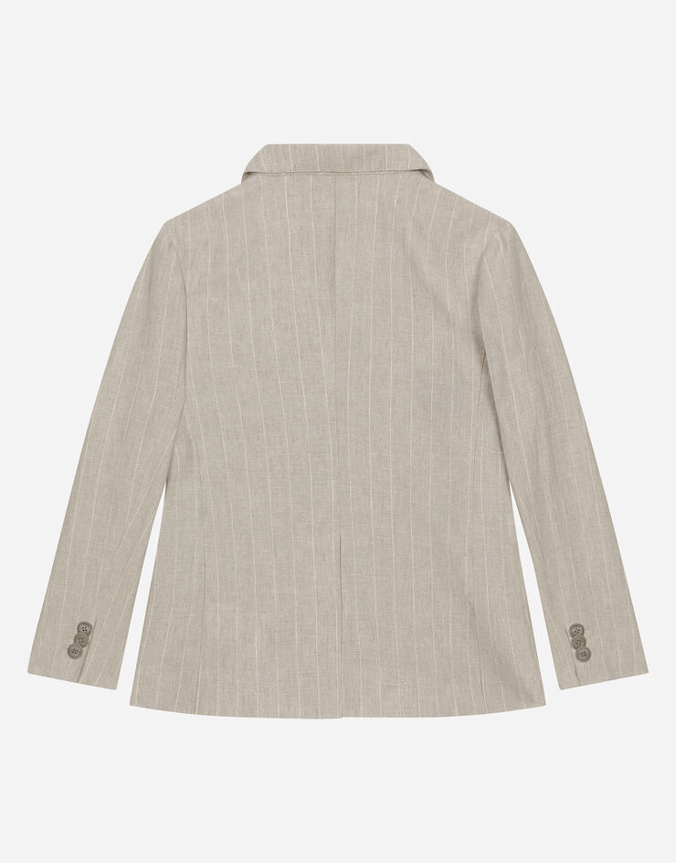 Dolce & Gabbana Single-breasted linen jacket with Dolce&Gabbana logo Multicolor L41E96FR4BP