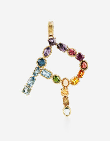 Dolce & Gabbana Подвеска в форме буквы R Rainbow alphabet из желтого золота 18 карат с разноцветными камнями ЗОЛОТОЙ WANR1GWMIXA