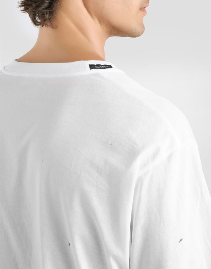 Dolce & Gabbana Distressed cotton t-shirt White G8PN9TG7PYO