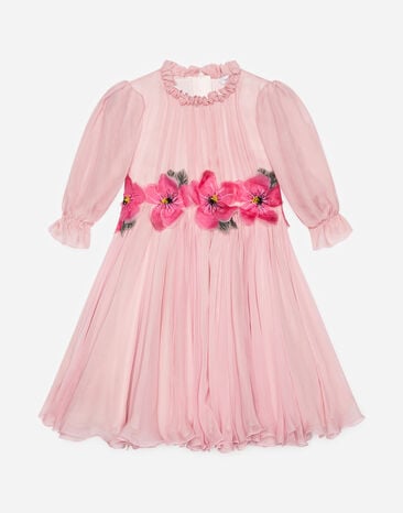 Dolce&Gabbana Abito in chiffon con ricamo fiori Pink L59D75FU1AT
