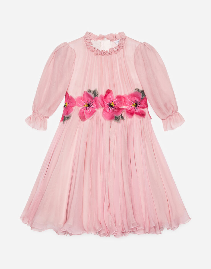 Dolce&Gabbana Chiffon-kleid mit blumenstickerei ROSA L59D75FU1AT