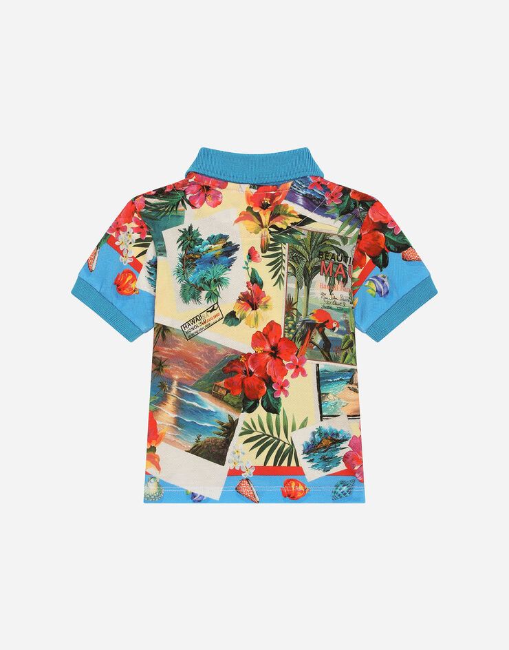 Dolce & Gabbana Piqué polo-shirt with Hawaiian print Print L1JTHSG7L9V