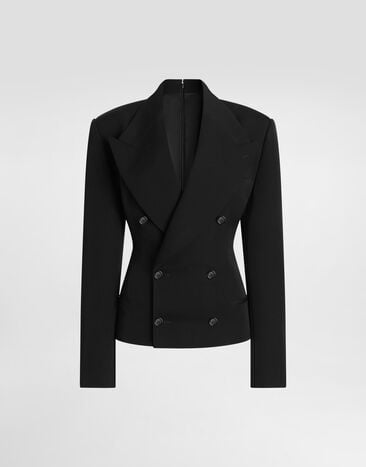 Dolce & Gabbana Double-breasted jacket in wool gabardine Black F29PTTFU21E