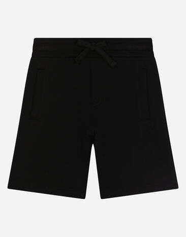 Dolce & Gabbana Bermudas de chándal en punto con placa con logotipo Negro L4JQD4G7I2P