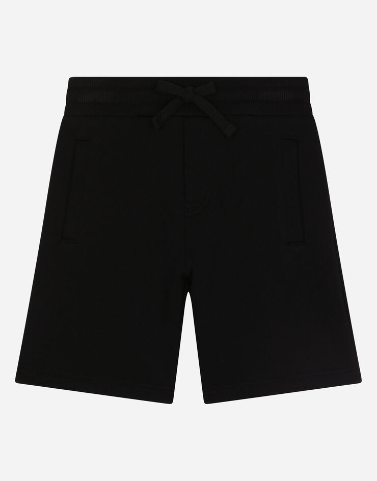 Dolce & Gabbana Bermudas de chándal en punto con placa con logotipo Negro L4JQD4G7I2P