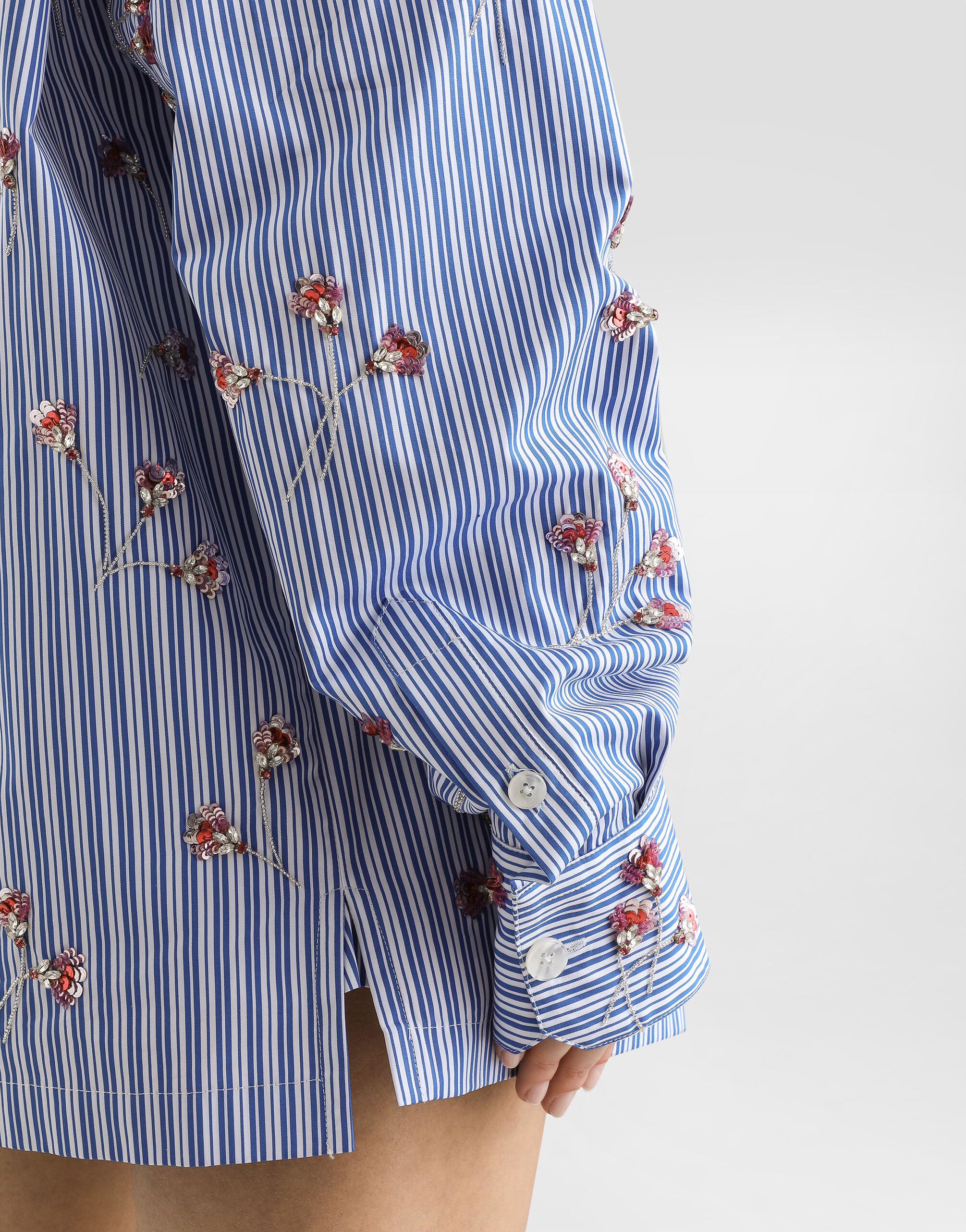 Poplin shirt with crystal flower embroidery in Multicolor for
