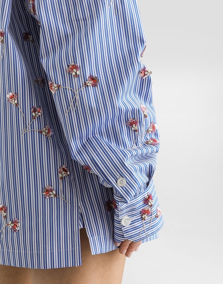 Dolce & Gabbana Poplin shirt with crystal flower embroidery Multicolor F5U26ZGDDRS