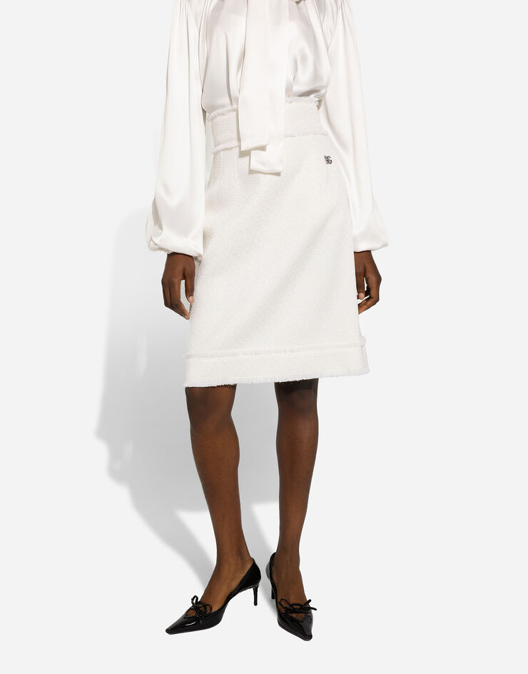 Dolce & Gabbana Raschel tweed A-line midi skirt White F4CI9THUMUA