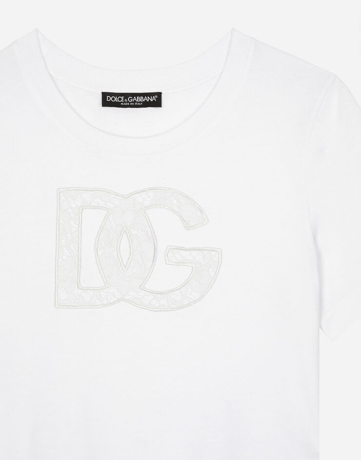 Dolce & Gabbana T-Shirt aus Jersey mit DG-Logopatch Weiss F8M68ZGDB9O