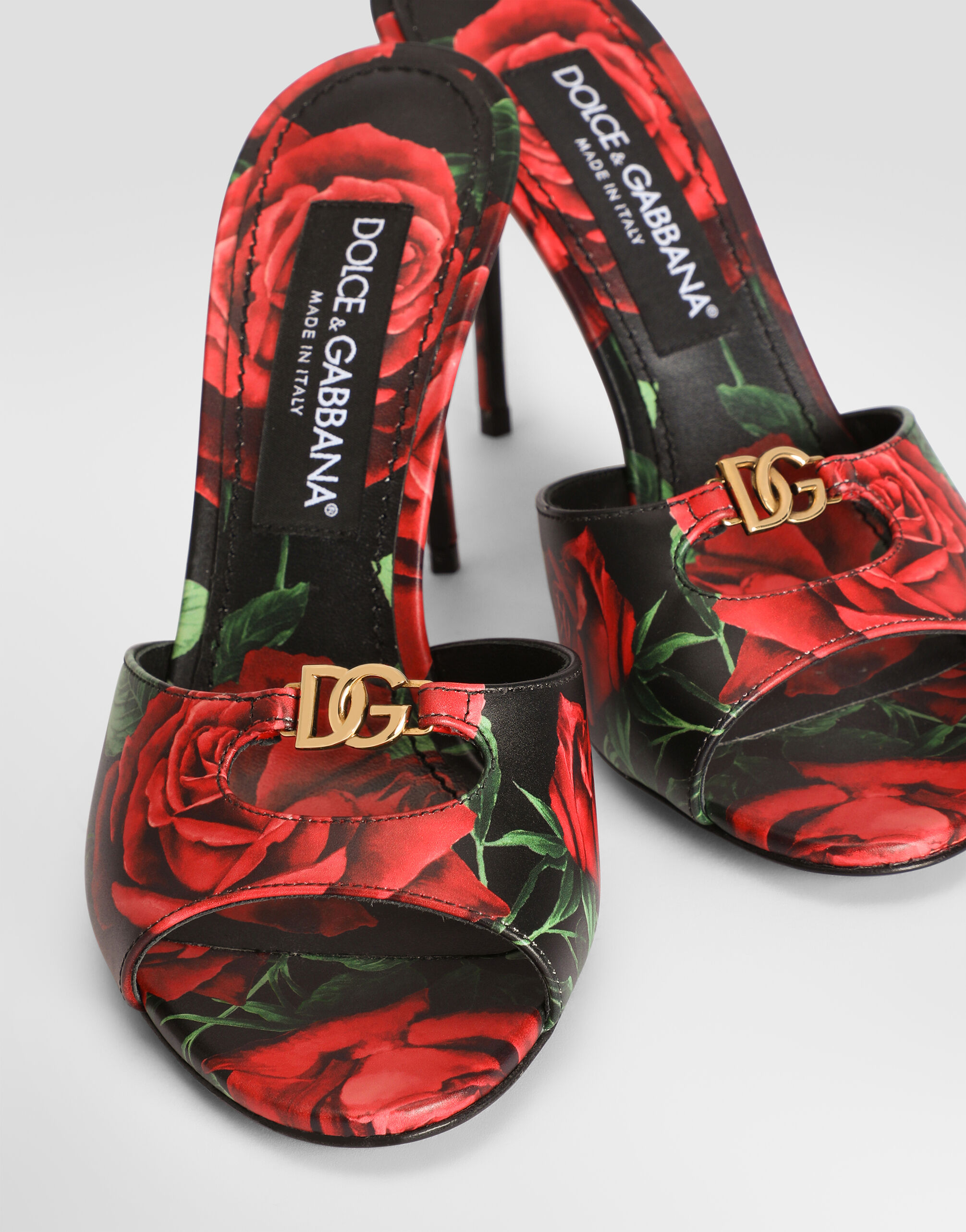 Rose-print calfskin mules in Multicolor for Women | Dolce&Gabbana® US