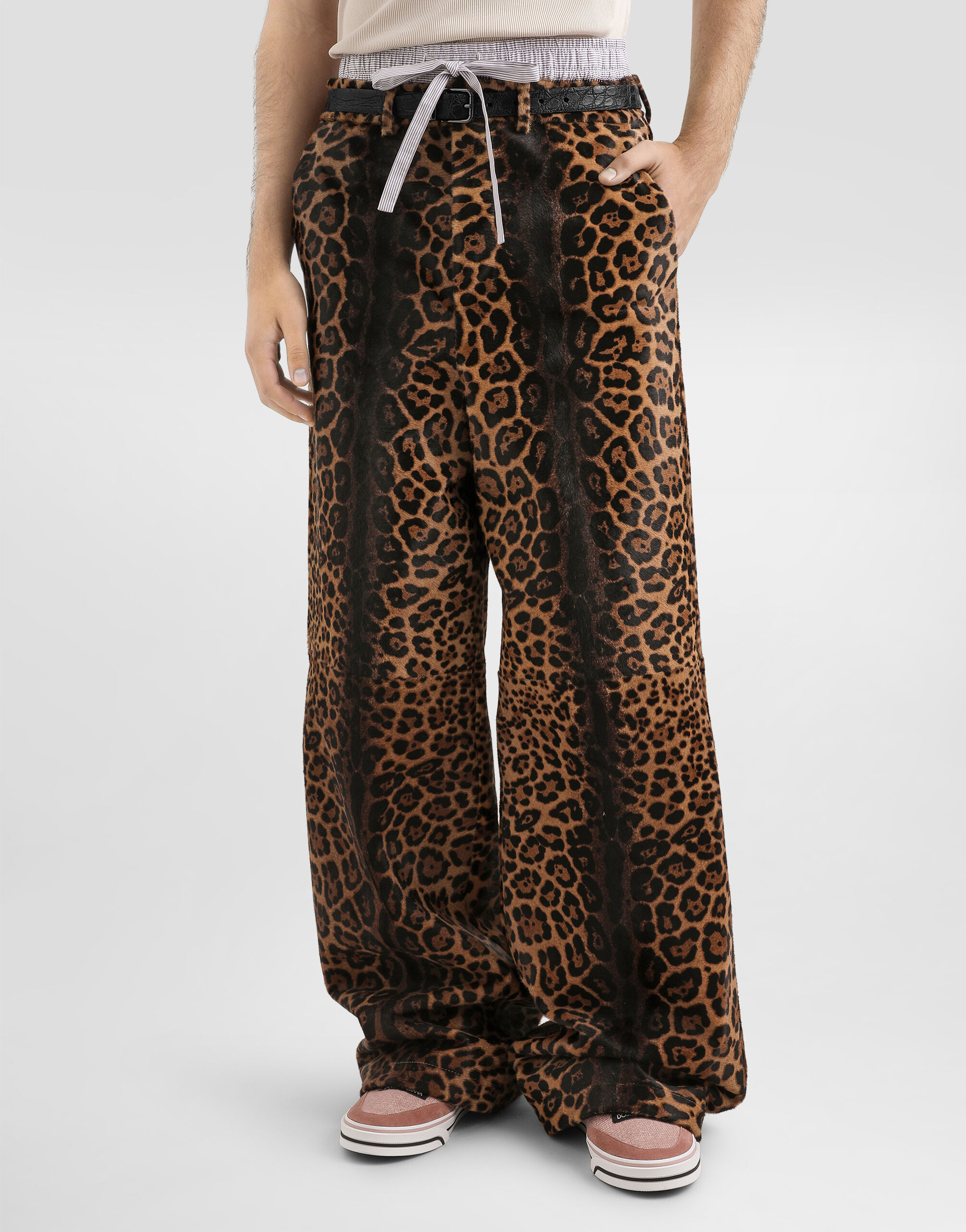 Leopard-print calfskin trousers - thumbnail 4