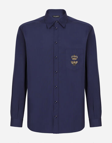 Dolce & Gabbana Cotton Martini-fit shirt with embroidery Black G5JG4ZFU5EW
