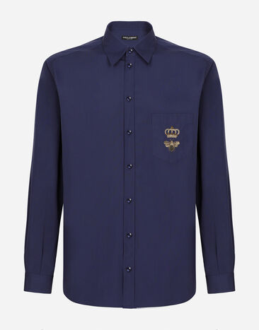 Dolce & Gabbana Cotton Martini-fit shirt with embroidery Black G5JH9TGF855