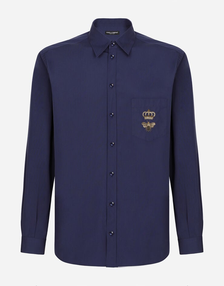 Dolce & Gabbana Cotton Martini-fit shirt with embroidery Blue G5JG4ZFU5EW