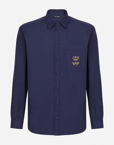 Dolce & Gabbana Cotton Martini-fit shirt with embroidery Black G5JH9TGF855