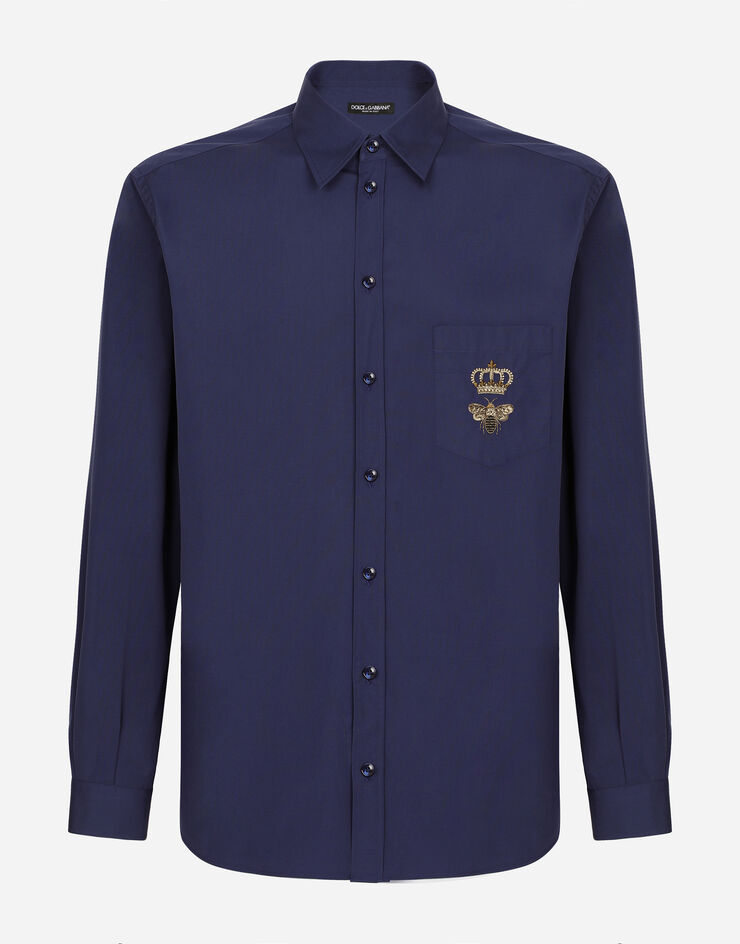Dolce & Gabbana Cotton Martini-fit shirt with embroidery Blue G5JG4ZFU5EW