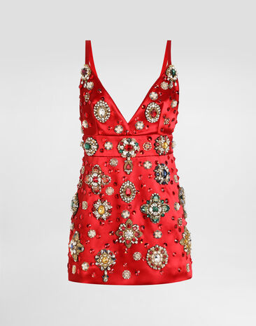 Dolce & Gabbana Satin dress with embroidery Multicolor F60FLZGDDI4