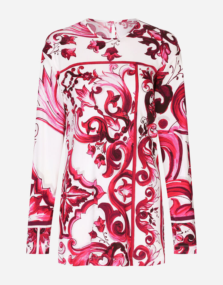 Dolce&Gabbana Long-sleeved Majolica-print organzine blouse Multicolor F8U41TFS8C0