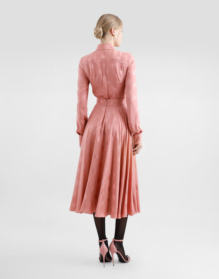 Dolce & Gabbana Falda plato longuette de seda jacquard con logotipo DG Rosa F4CSOTFJ1JO