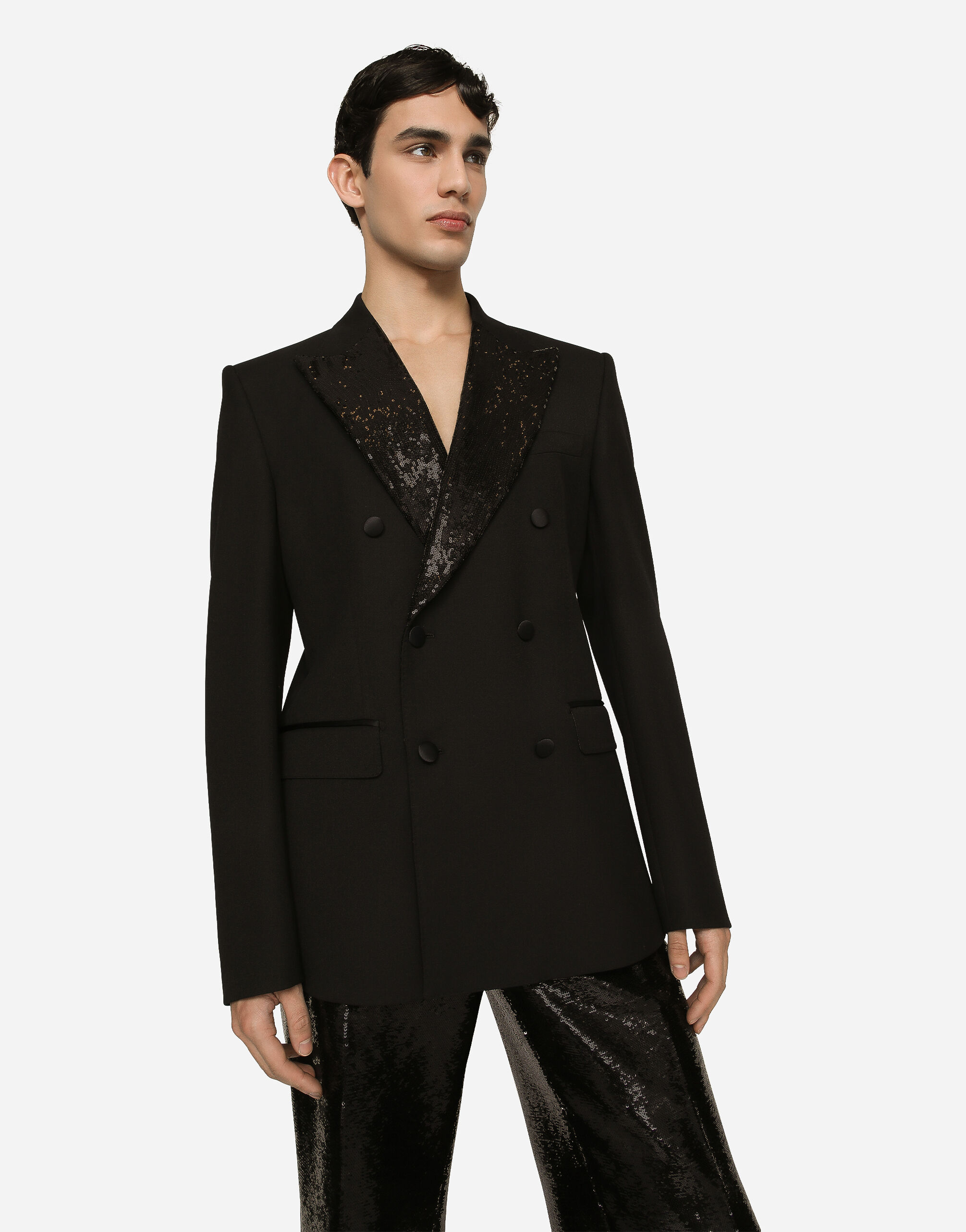 コート Dolce & Gabbana double-breasted stretch fabric jacket Double-breasted wool Sicilia-fit tuxedo jacket in Black for