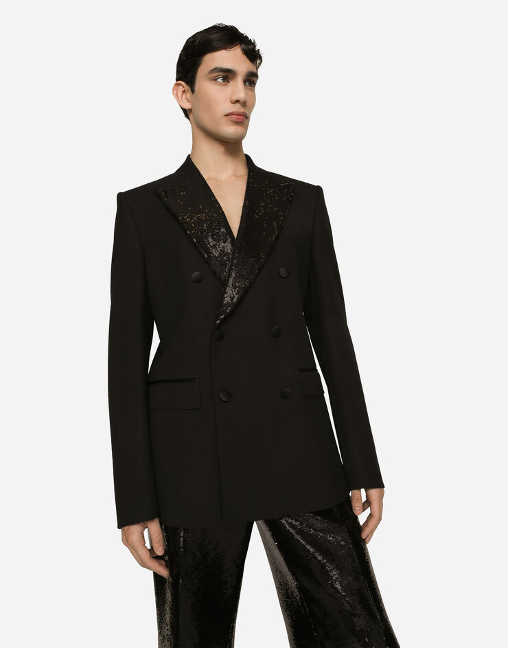 Dolce & Gabbana Double-breasted wool Sicilia-fit tuxedo jacket Black G2QU4TFURLT