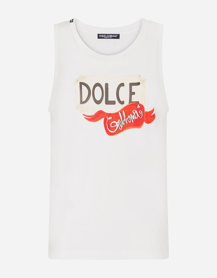 Dolce & Gabbana White Cotton Sleeveless Round Neck Tank Top