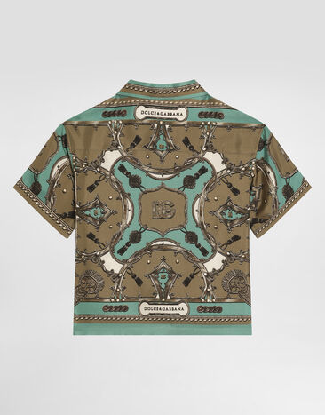 Dolce & Gabbana Hemd aus gewaschenem Seidentwill mit Cargo-Print Multicolor L44S81HI12C