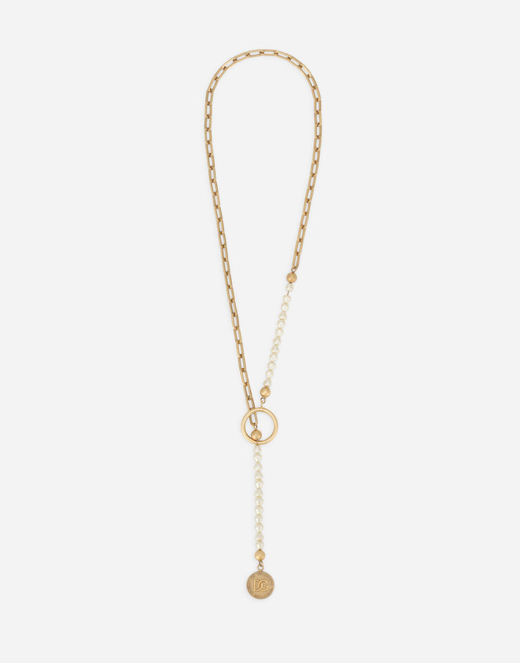 Sautoir necklace with pearls and pendant coin in Gold for Women 