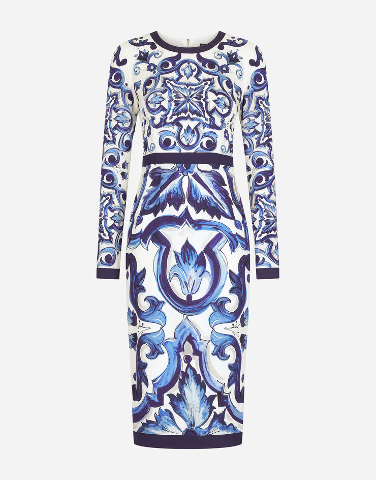 Majolica-print charmeuse midi dress