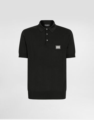 Dolce & Gabbana Wool polo-shirt with branded tag Black GXO38TJCVC7