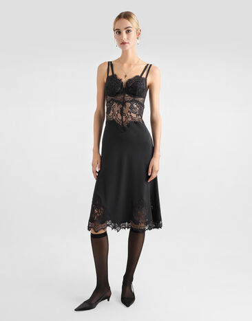 Dolce & Gabbana Lace and charmeuse calf-length slip dress Black F6JTATFUABF