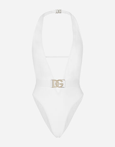 Dolce & Gabbana Costume intero scollato con cintura Bianco O9B74JONO12
