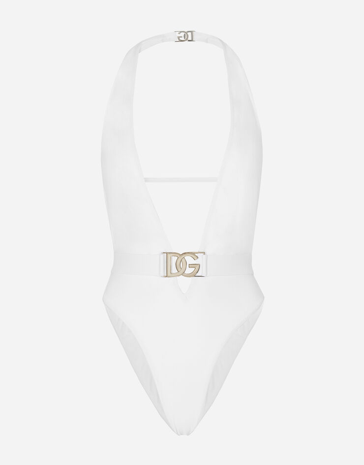Dolce & Gabbana ワンピーススイムスーツ プランジネック ベルト White O9B74JONO12
