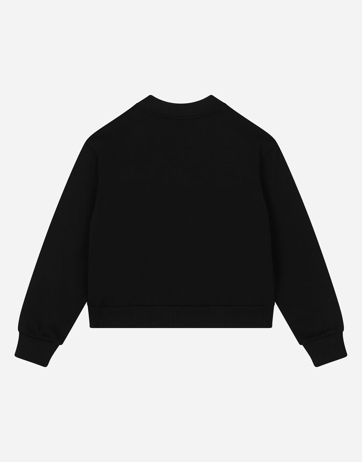 DolceGabbanaSpa Long-sleeved round-neck sweatshirt with logo print Black L4JWHZG7KU6