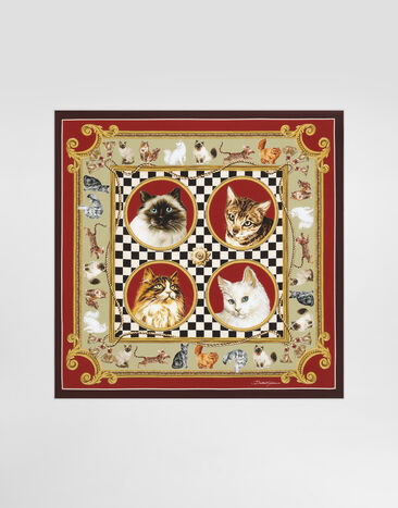 Dolce & Gabbana Silk scarf with cat print Multicolor GQ260EG0WUE