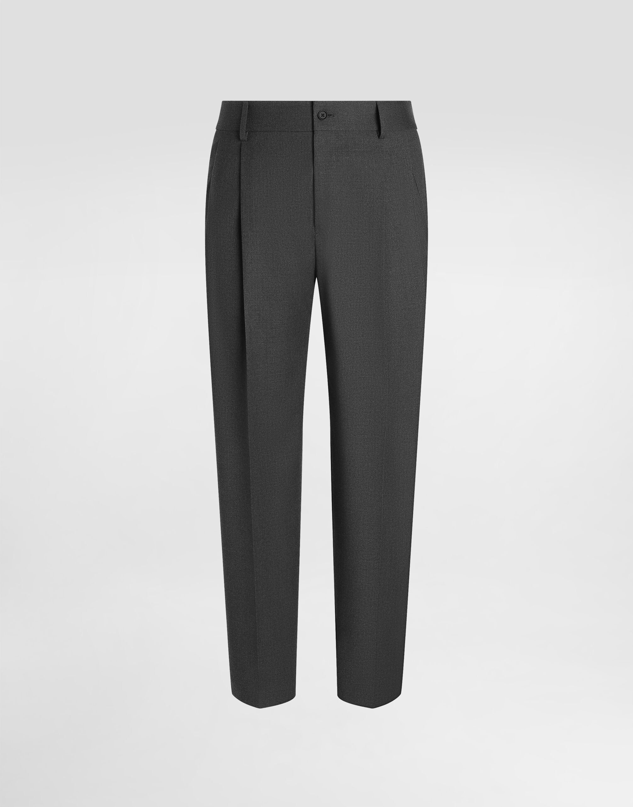 Stretch wool straight-leg pants in Black for Men
