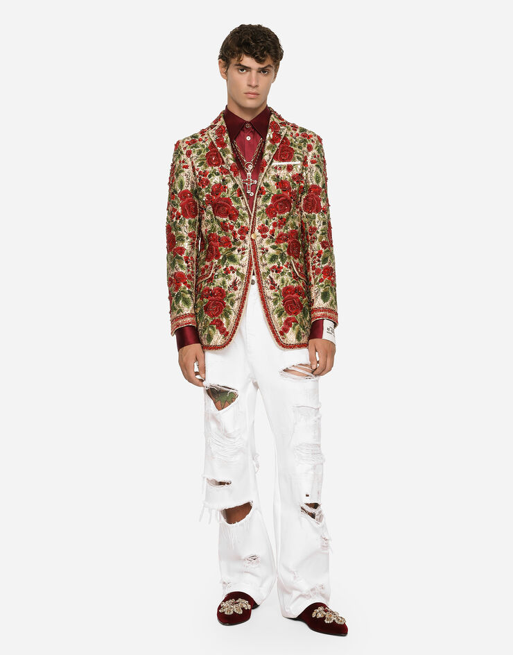 Dolce & Gabbana Giacca sartoriale taormina in mikado di seta ricamato Multicolore G2SK0ZGG138