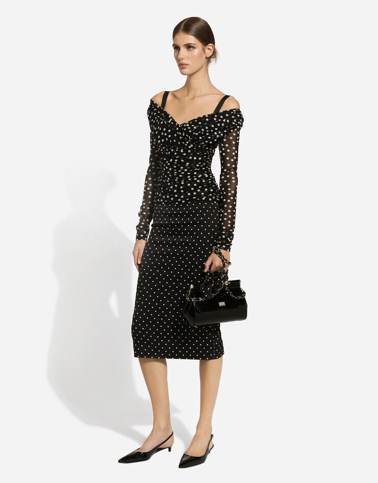 Dolce & Gabbana Polka-dot tulle top with wrap-front neckline Print F7AB5TFSRP2