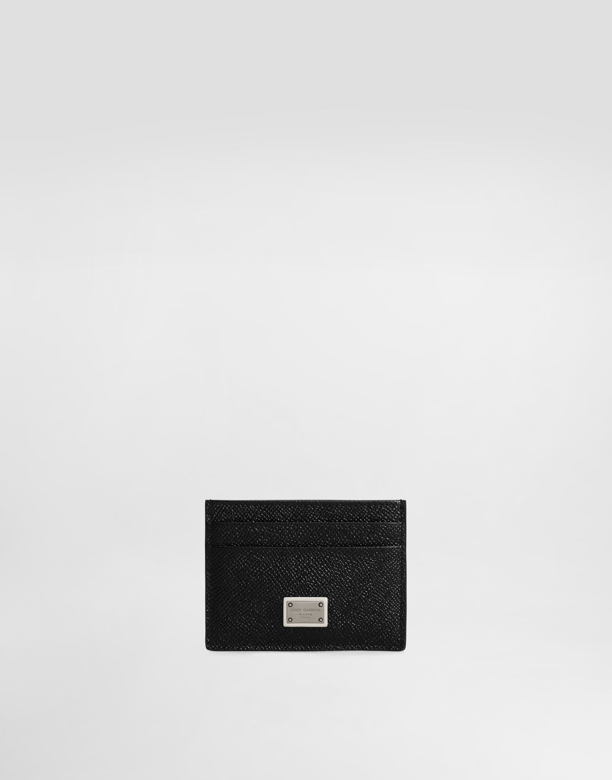 Portacarte in pelle di vitello con targhetta logata in Nero da Uomo Dolce Gabbana