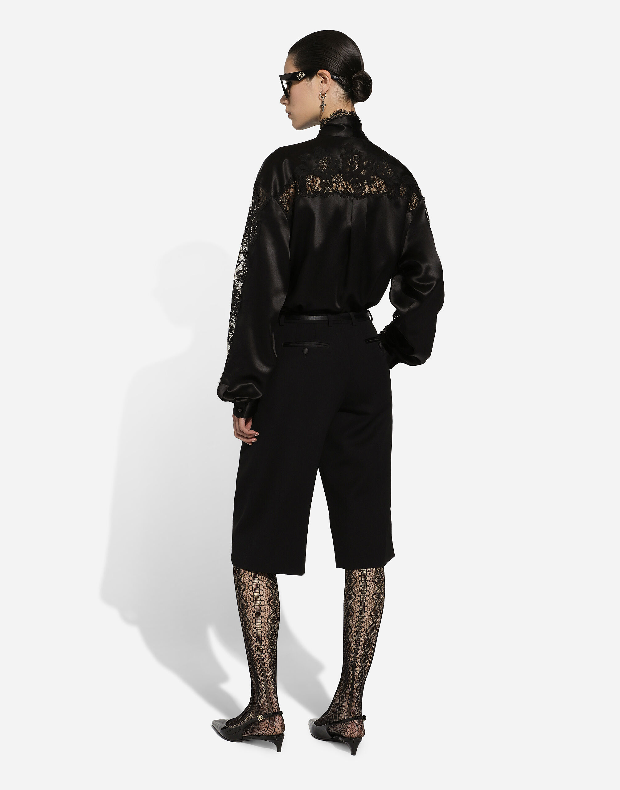 Oversize silk satin and lace shirt in Black for Women Dolce Gabbana US
