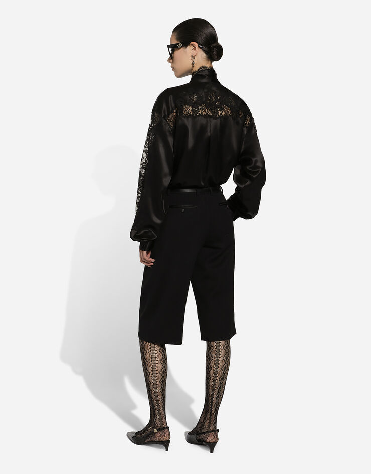Dolce & Gabbana Oversize silk satin and lace shirt Black F5S44TFU1AU