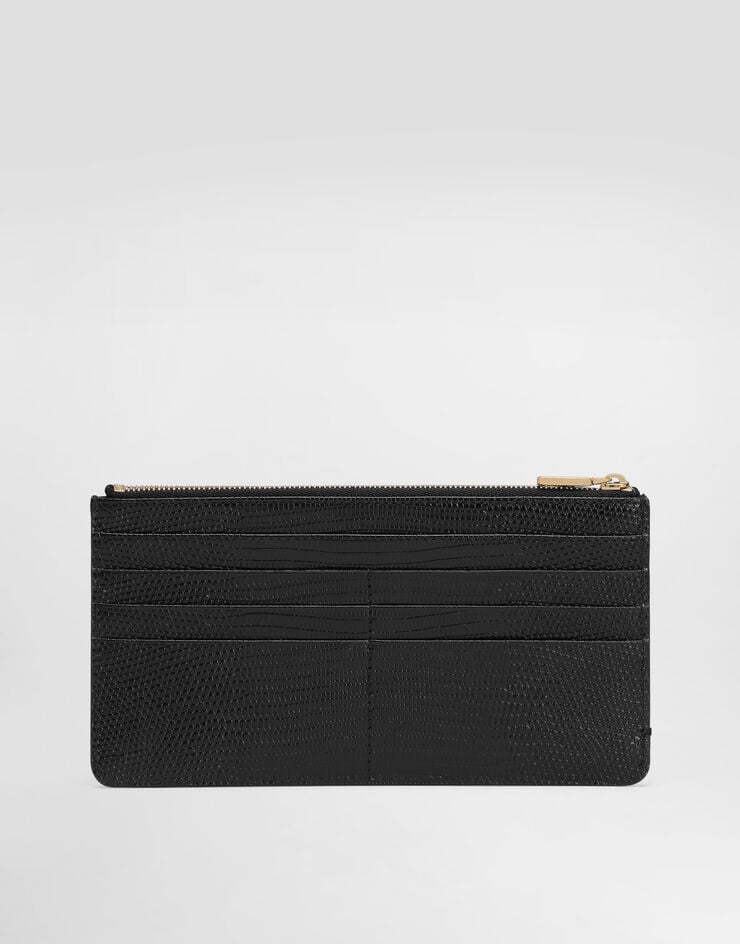 Dolce & Gabbana Iguana-print leather card holder with plate Black BI1265A1095