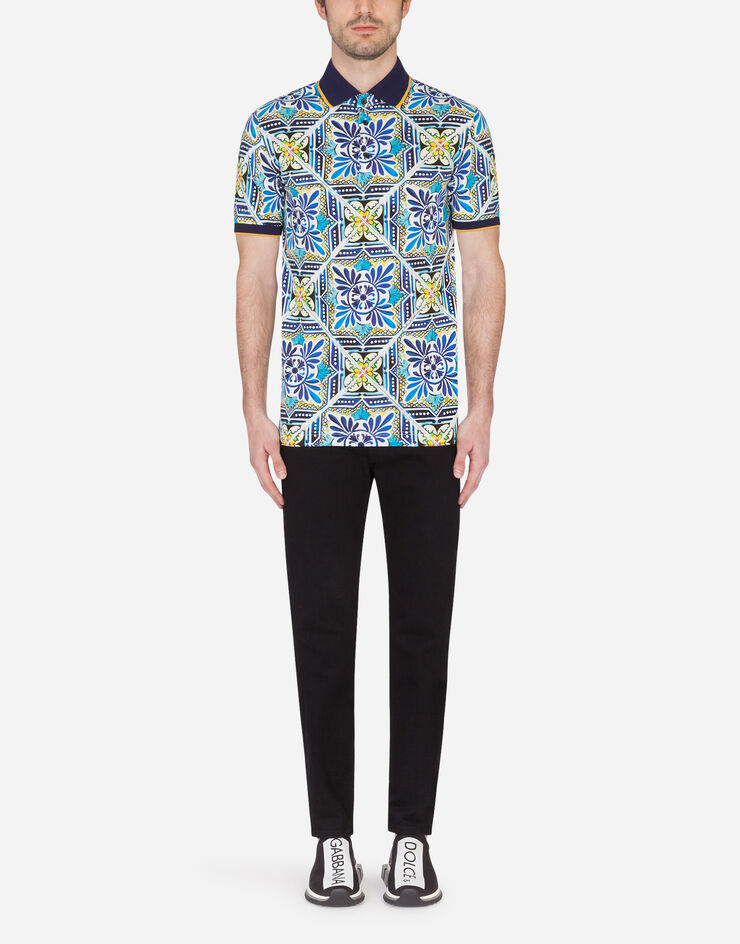 Dolce & Gabbana Cotton polo shirt with maiolica print MAIOLICA PRINT G8LB0TFI7VM