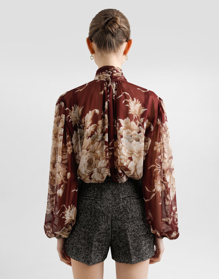 Dolce & Gabbana Bluse aus Chiffon mit Rosenprint Drucken F5R62TIS1ZO